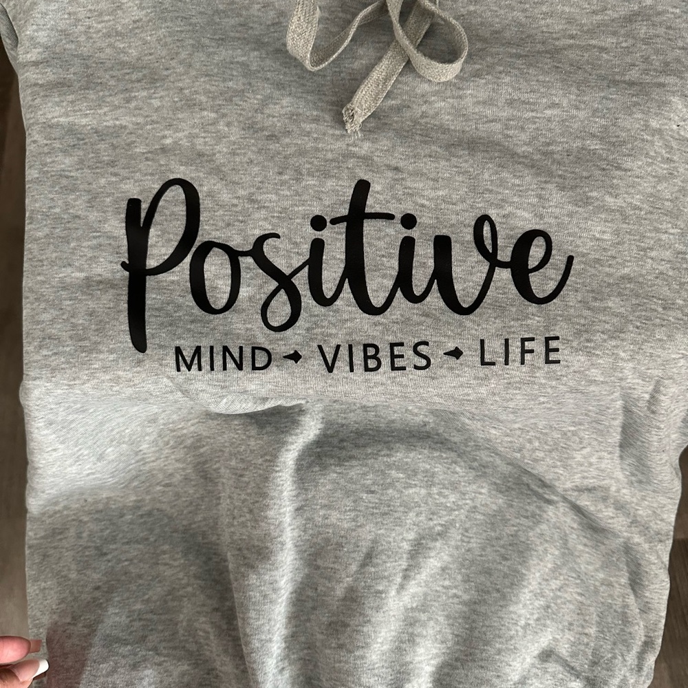 Gray Hoodie with Positive Vibes Print